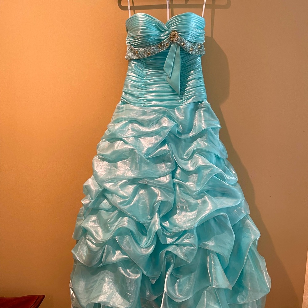 Alyce Designs Turquoise Strapless Gown Size 6 NWT